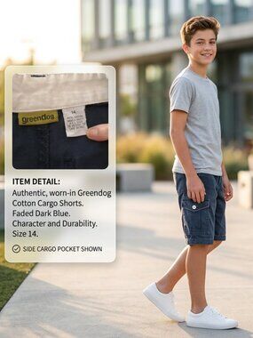Greendog Boy's Size 14 100% Cotton Cargo Shorts Flat Front 6 Pockets Dark Blue